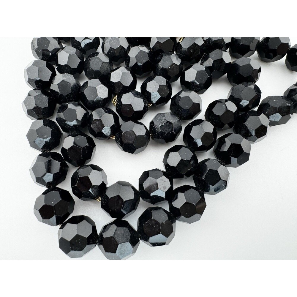 Vintage Vendome Necklace Signed Black Faceted Bead Double Strand 14-16”